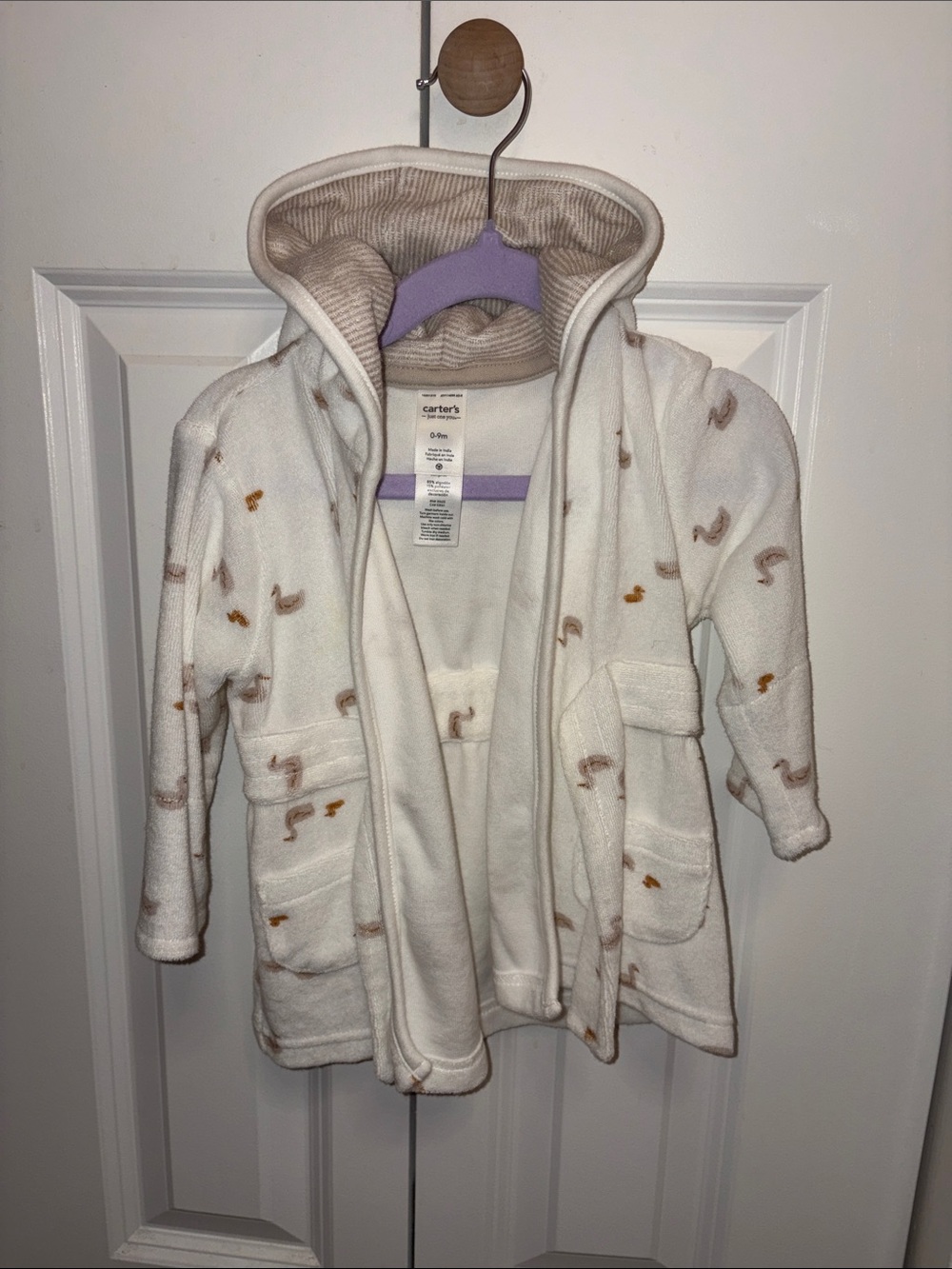 Carter's Cream Hooded Fleece Jacket with Light Brown & Gold Prints